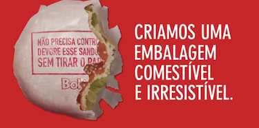 De reclame van Bob's met eetbare burger  verpakking